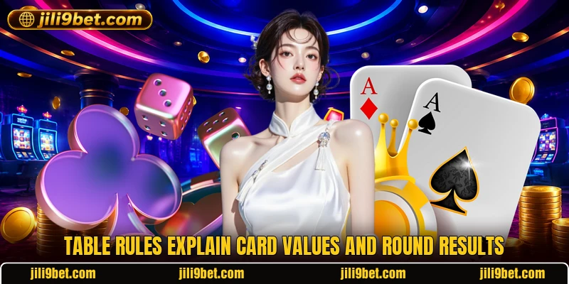 Table rules explain card values and round results